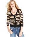 Bring on the cuteness in It's Our Time's three-quarter sleeve, tiger-stripe cardigan!