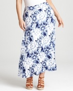 Evoke a youthful spirit in this tie-dye Karen Kane maxi skirt boasting a fresh wash of cool whites and blues.