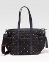 Rebecca Minkoff created a signature bag for the stroller set, featuring a detachable shoulder strap, matching changing pad and plenty of inside and outside pockets to tote all of baby's necessities.Double top handles, 8 dropDetachable