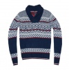 Tommy Hilfiger Men Shawl Collar Motif Design V-Neck Sweater