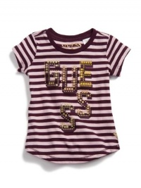 GUESS Kids Girls Striped GUESS Kids Girls Logo Tee, PLUM (14)