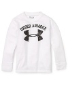 Get him into the game with Under Armour's durable, breathable waffleknit tee, in long sleeves and ribbed trim with a logo placed squarely in the front.