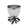 Michael Aram olive branch kiddush cup. Sanctify Shabbat or celebrate the holidays with this beautiful hammered stainless silver cup. With an oxidized bronze base that looks like twigs.