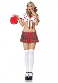 Leg Avenue Women's 4 Piece Miss Prep School Costume Includes Hair Bows With Cropped Shirt Top And Skirt