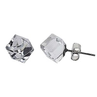 Swarovski Crystal Cube Stud Earrings-7mm Clear Swarovski Crystal Fashion Stud Earring by GemGem Jewelry