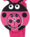 Frenzy Kids' FR2003 Ladybug Critter Face With Magenta Rubber Band Watch