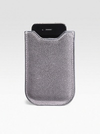 A sleek and compact case is handcrafted specifically for the iPhone in metallic leather. Soft, protective chamois lining securely holds the unit in place. Accommodates iPhone 3 and 4 models Also fits newer Blackberry models Padded sides with a form-fitted construction Handcrafted in leather 3½W X 5H Made in USA 