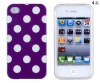 Purple/White Polka Dot Flexible TPU Gel Case with Clear Sides for Apple iPhone 4, 4S (AT&T, Verizon, Sprint)