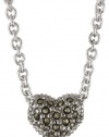 Judith Jack Sterling Silver Marcasite and Crystal Pave Reversible Mini Heart Pentant Necklace, 16