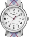 Timex Women's T2N918 Weekender Mid-Size Slip-Thru Argyle Patterned Leather Strap Watch