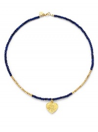 THE LOOKBeaded designHeart pendantLapis and pyrite stones22k goldplated vermeil sterling silver charm accentsLobster claspTHE MEASUREMENTLength, about 16ORIGINMade in USA of imported materials