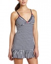 Betsey Johnson Women's Yarn Dye Stretch Slip, Going On Stripe White/Navy Seals, Medium