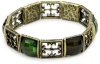 1928 Jewelry Gothic Cross Brass Tone and Olivine Stretch Bracelet