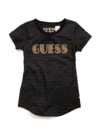 GUESS Kids Girls Big Girl Lurex Stripe Logo Tee, BLACK (7/8)