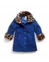 GUESS Kids Girls Little Girl Faux-Wool Jacket with Faux-F, BLUE (2T)