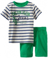 Calvin Klein Boys 2-7 Striped Tee With Green Short, Green, 3T