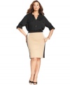 Calvin Klein updates the classic plus size pencil skirt with an on-trend colorblocked pattern-- it's a must-have for the season!