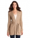 Jones New York Women's Petite Long Sleeve V-Neck Belted Cardigan, Gold Sand, Small