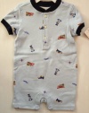 Ralph Lauren Layette Bear Baby Blue Aviation Shortalls Shorts, Size 9 Months