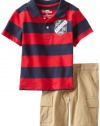 Tommy Hilfiger Boys 2-7 Royce Stripe Polo Cargo Short 2 Piece Set, Tango Red, 4T