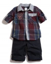 GUESS Plaid Roll-Up Sleeve Shirt & Convert, PLAID (18M)