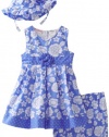 Nannette Baby-Girls Infant Floral Printed Poplin Dress and Matching Panty Set, Birdie Blue, 18 Months