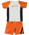 Nautica Boys 2-7 Baseball T-Shirt And Trunk Set With Rash Guard,Sail White,4