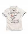 GUESS Kids Boys Polo Shirt with Distressed Screen, OFF WHITE (3T)