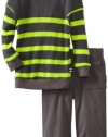 Splendid Littles Baby-boys Infant Thermal Sweatshirt Set, Carbon/Neon, 18-24 Months