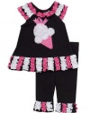 Rare Editions Baby-Girls Infant Black Pink Ice Cream Cone Applique Knit Capri set, 24 Months