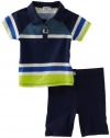 Splendid Littles Baby-boys Infant Block Stripe Polo And Short Set, Flippers, 3-6 Months