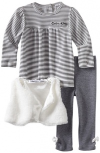 Calvin Klein Baby-Girls Infant Vest And Stripe Tee With Legging Set, Cream, 18 Months