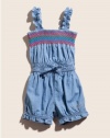 GUESS Rainbow Smocked Chambray Romper, CHAMBRAY (18M)