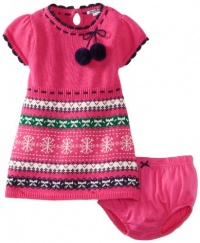 Hartstrings Baby-girls Infant Fair Isle Sweater Dress and Diaper Cover Set, Fuchsia, 6-9 Months