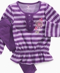 Sweet stripes and a floral design on front make this Clubhouse tunic a stylish success, with matching leggings.