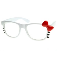 Womens Retro Fashion Kitty Clear Lens Glasses w/ Bow and Whiskers