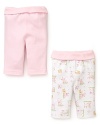 This set of 2 pretty pants features one solid pair and one printed with pointy-eared rabbits.