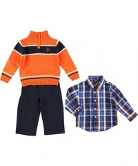 Izod Kids Baby-boys Infant Stripe 1/4 Zip Sweater With Plaid Woven Shirt and Pant