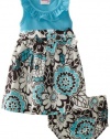 Nannette Baby-Girls Infant Floral Printed Poplin Dress and Panty Set, Ocean Wind, 24 Months