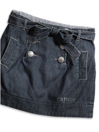 GUESS Kids Girls Big Girl Denim Skirt with Buttons, DARK STONEWASH (12)