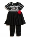 GUESS Striped Baby Doll Dress with Leggings, BLACK (12M)