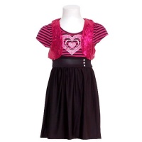 Little Girls 6 Black Fuchsia Stripe Sequin Vest Heart Fall Dress