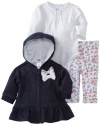 Little Me Baby-girls Newborn Denim 3 Piece Jacket Set, Blue Floral, 9 Months