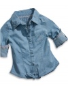 GUESS Kids Girls Little Girl Long-Sleeve Woven Top, CHAMBRAY (6X)