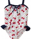 Pink Platinum Baby-Girls Infant Cherry 1 Piece Swimsuit, White, 18 Months