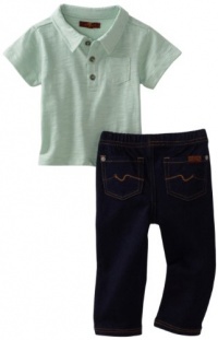 7 For All Mankind Baby-Boys Infant Polo Denim Set, Jaspr Gren/nol, 12 Months