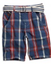 GUESS Kids Boys Little Boy Plaid Belted Shorts (2-7), PLAID (3T)