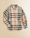 Classic check pattern on soft cotton with button-down collar and patch pocket for handsome style.Button-down collarLong sleeves with button cuffsButton-frontPatch pocketShirttail hemCottonMachine washImported Please note: Number of buttons may vary depending on size ordered. 