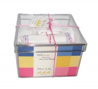 Noa Lily Small Layette Gift Basket, Pink Hearts, 6 Months