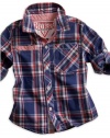 GUESS Kids Boys Plaid Shirt with Back Art (12 - 24m), PLAID (18M)